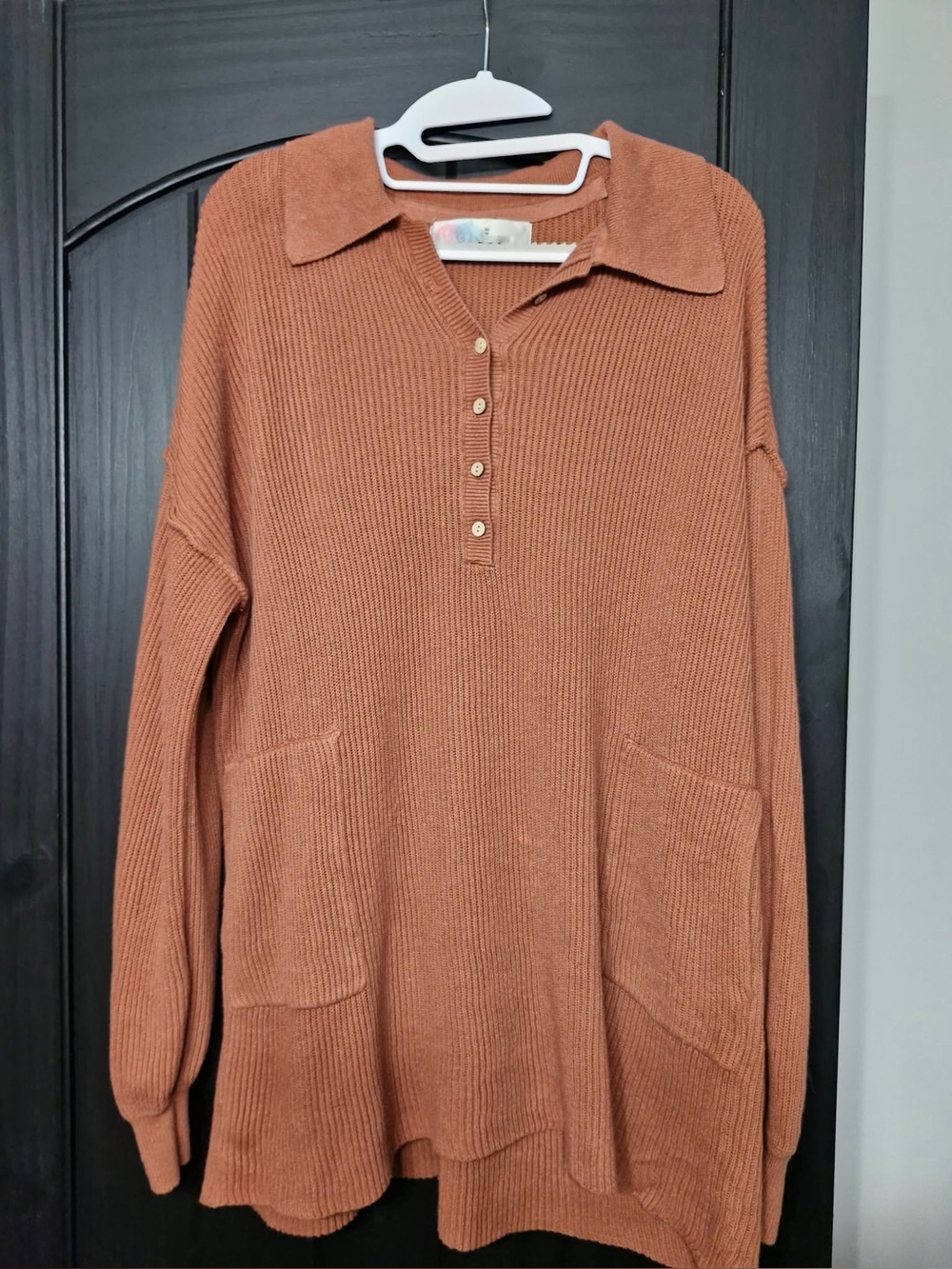 FP Beach Women's Ribbed Polo Sweater Tunic in Rust